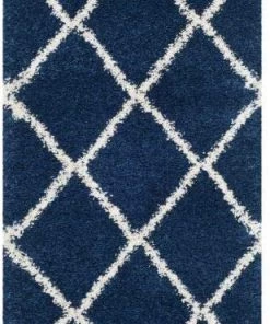 FAS All Area Rugs And Runners Diamond Trellis Navy/Ivory Soft Plush Shag Area Rug 2-inch Thick