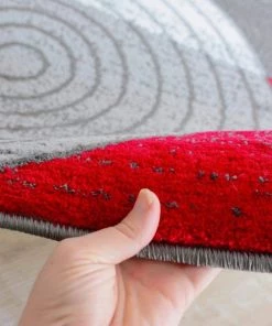 LW Modern Trendz Abstract Circle Grey Red Premium Soft Area Rug