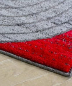 LW Modern Trendz Abstract Circle Grey Red Premium Soft Area Rug