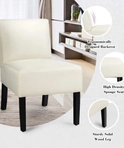 Giantex Bedding Fabric Accent Chair, Contemporary Leisure Side Chair W/Thick Sponge Cushion, Wood Legs, Weight Capacity 330 Lbs, Upholstered Armless Accent Chair For Living Room, Bedroom (1, Sapphire)