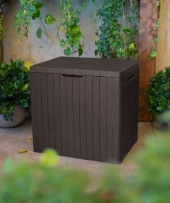 Keter 30 Gallon Resin Indoor/Outdoor Deck Box For Patio Furniture, Pool Accessories, And Toys Storage, Brown