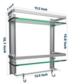 Modern Rugs And Decor Heavy Duty Wall Mounted Shelves Aluminum Tempered Glass Storage 1 Or 2 Tiers Furniture