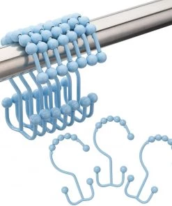 Modern Rugs And Decor Metal Double Glide Shower Hooks For Bathroom Rods Curtains, Set Of 12 Hooks