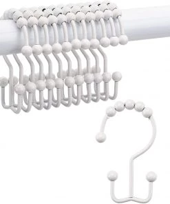 Modern Rugs And Decor Shower Curtain Hooks Rings, Rust-Resistant Metal Set Of 12 Hooks