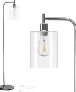 Addlon LED Floor Lamp Hanging Glass Lamp Shade And Modern Standing Industrial Lamp