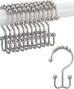 Modern Rugs And Decor Shower Curtain Hooks Rings, Rust-Resistant Metal Set Of 12 Hooks