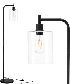 Addlon LED Floor Lamp Hanging Glass Lamp Shade And Modern Standing Industrial Lamp