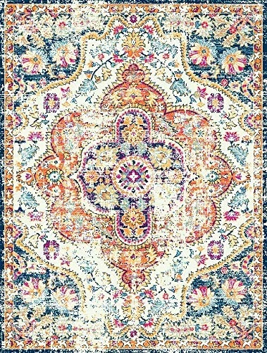 WRG Vintage Distressed Medallion Soft Multi-color Area Rug 2 WRG Vintage Distressed Medallion Soft Multi-color Area Rug