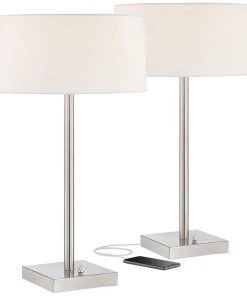 Modern Rugs And Decor Andre Metal Table Lamps With USB Ports And Outlets Set Of 2
