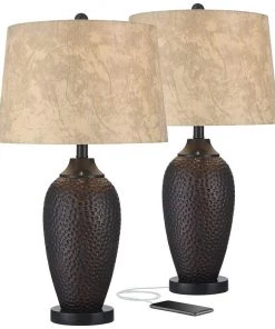 Kaly Hammered Oiled Bronze Table USB Lamps Set Of 2