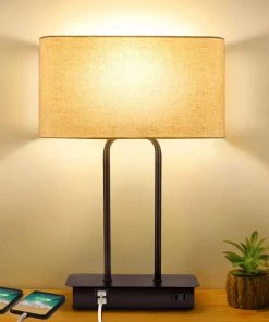 Modern Rugs And Decor Modern/ Geometric Rugs 3-Way Dimmable Touch Table Lamp W/ 2 USB Ports And AC Power Outlet Modern Bedside Nightstand Lamp