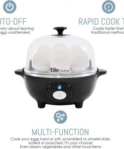 Elite Cuisine Kitchen Easy Electric Egg Poacher, Cooker W/ Auto-Shut Off, Buzzer, 7 Egg Capacity 13 Elite Cuisine Kitchen Easy Electric Egg Poacher, Cooker W/ Auto-Shut Off, Buzzer, 7 Egg Capacity