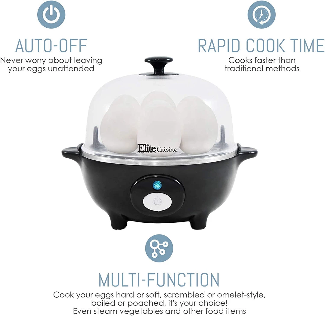 Elite Cuisine Kitchen Easy Electric Egg Poacher, Cooker W/ Auto-Shut Off, Buzzer, 7 Egg Capacity 3 Elite Cuisine Kitchen Easy Electric Egg Poacher, Cooker W/ Auto-Shut Off, Buzzer, 7 Egg Capacity