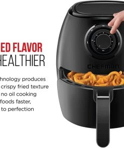 Chefman Turbofry 2 Liter 3.6 Quart Air Fryer Oven, Dual Control Temperature, 15 Cup Capacity With Cookbook Kitchen
