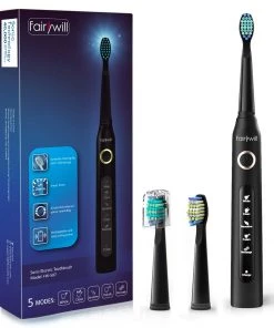 Fairywill Kitchen Electric Toothbrush Powerful Sonic Cleaning - Rechargeable With Timer, 5 Modes, 3 Brush Heads For Adults And Kids