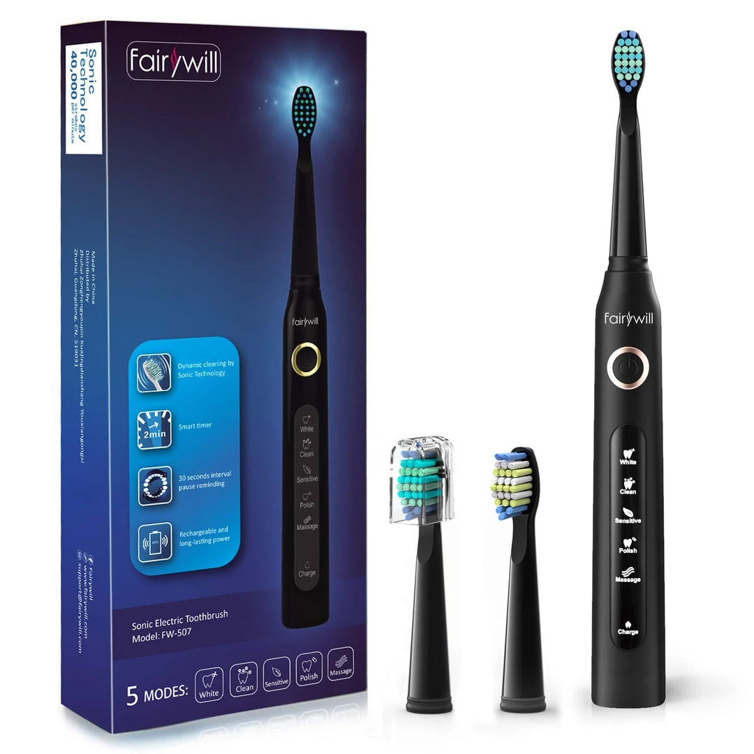Fairywill Kitchen Electric Toothbrush Powerful Sonic Cleaning - Rechargeable With Timer, 5 Modes, 3 Brush Heads For Adults And Kids 1 Fairywill Kitchen Electric Toothbrush Powerful Sonic Cleaning - Rechargeable With Timer, 5 Modes, 3 Brush Heads For Adults And Kids