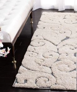 FAS All Area Rugs And Runners Premium Swirl Thick Plush Cream/Dark Blue Area Shag Rug