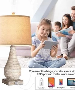 WIHTU Store Rustic Table Lamp With USB Ports - Set Of 2