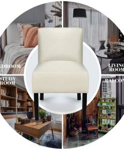 Giantex Bedding Fabric Accent Chair, Contemporary Leisure Side Chair W/Thick Sponge Cushion, Wood Legs, Weight Capacity 330 Lbs, Upholstered Armless Accent Chair For Living Room, Bedroom (1, Sapphire)