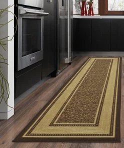OPVM Brown Bordered Design Area Rug - Non-Slip/ No Skid All Area Rugs And Runners