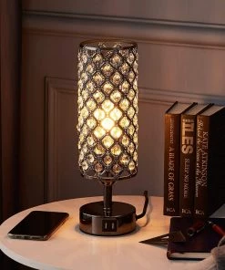 Modern Rugs And Decor Tuba Crystal Touch Control Table Lamp With Dual Fast Quick USB Ports Acaxin 3-Way Dimmable Accent Bedside Light With Bulb