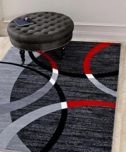 Persian-rugs Modern Abstract Circles Red Gray Soft Area Rug