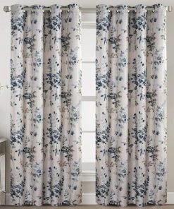 Modern Rugs And Decor Bathroom Linen Blackout Curtains 63 Inches Burlap Effect Linen Curtain Draperies For Grey Floral Printing Grommet 2 Panel