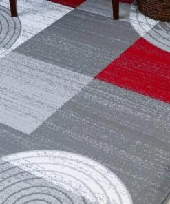 LW Modern Trendz Abstract Circle Grey Red Premium Soft Area Rug