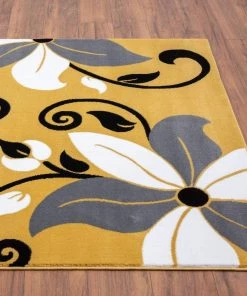 Modern Rugs And Decor Victoria Collection Modern Mustard Yellow Floral Area Rug