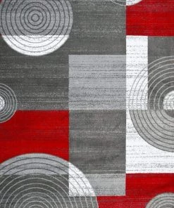 LW Modern Trendz Abstract Circle Grey Red Premium Soft Area Rug