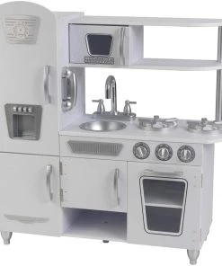 KidKraft Vintage Wooden Play Kitchen With Pretend Ice Maker And Play Phone, White Vintage/ Distressed Rugs