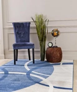 Persian-rugs Modern Abstract Circles Blue Ivory Soft Area Rug All Area Rugs And Runners