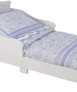 Nantucket Wooden Toddler Bed With Wainscoting Detail And High Side Rails - White, Gift For Ages 15 Mo+ Bedding