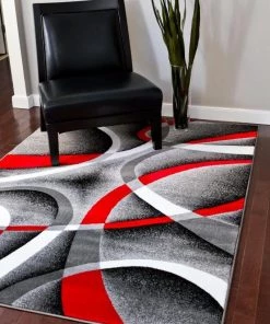 WW All Area Rugs And Runners Abstract Swirls Grey Red Soft Area Rugs