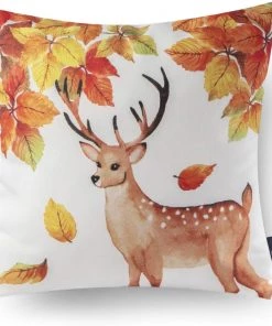 Modern Rugs And Decor Fall Throw Pillow Cover Autumn Harvest Animals And Maple Leaves - Set Of 4 Animal Print Rugs