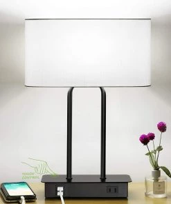 Modern Rugs And Decor Modern/ Geometric Rugs 3-Way Dimmable Touch Table Lamp W/ 2 USB Ports And AC Power Outlet Modern Bedside Nightstand Lamp