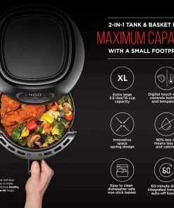 Chefman Turbofry 2 Liter 3.6 Quart Air Fryer Oven, Dual Control Temperature, 15 Cup Capacity With Cookbook Kitchen