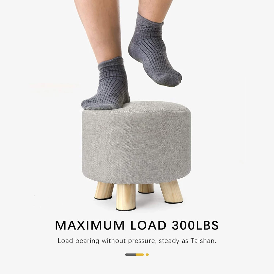 Modern Rugs And Decor Rug Pads/Grippers Round Ottoman Foot Rest Stool, Fabric Padded Seat With Non-Skid Wooden Legs And Removable Cover 2 Modern Rugs And Decor Rug Pads/Grippers Round Ottoman Foot Rest Stool, Fabric Padded Seat With Non-Skid Wooden Legs And Removable Cover