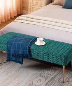 Duhome Quilt Velvet Bench Ottoman Comfortable Footrest Stool Table Bench Dining Bench Indoor Bench With Gold Metal Base For Entryway Dining Room Living Room Bedroom Atrovirens Bedding