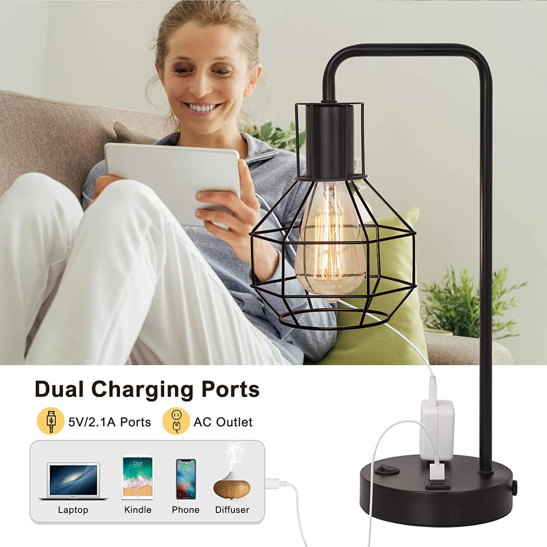 Modern Rugs And Decor USB Modern Table Lamp With Outlet, Industrial Farmhouse 6 Modern Rugs And Decor USB Modern Table Lamp With Outlet, Industrial Farmhouse