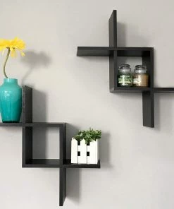 Modern Rugs And Decor Criss Cross Intersecting Wall Mounted Floating Shelves 2-Pack