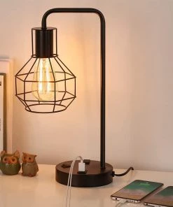 Modern Rugs And Decor USB Modern Table Lamp With Outlet, Industrial Farmhouse