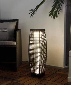 Grand Patio Store Grey Patio Outdoor Solar-Powered Woven Resin Wicker Lantern Floor Lamp Lamps