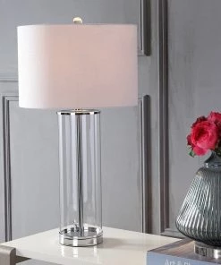 JONATHAN Harper 29" Glass LED Table Lamp Clear/Chrome Lamps