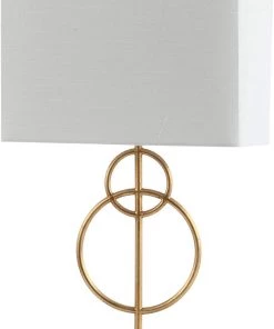 JONATHAN Haines Modern Circle Marble/Metal LED Lamp Gold Leaf/White