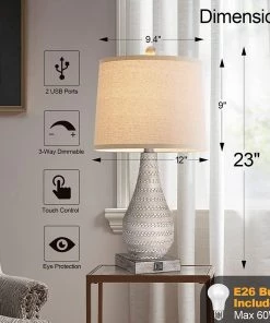 WIHTU Store Rustic Table Lamp With USB Ports - Set Of 2