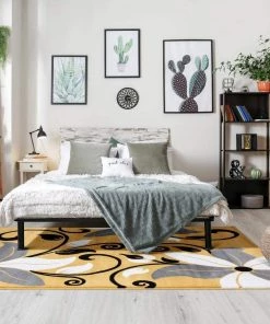 Modern Rugs And Decor Victoria Collection Modern Mustard Yellow Floral Area Rug