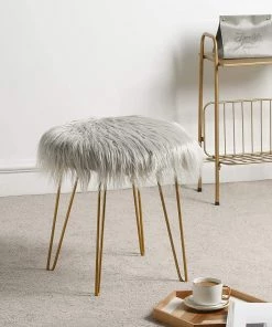 Oneinmil Bedding Fur Stool Fuzzy Vanity Chair Makeup Vanity Bedroom Seat