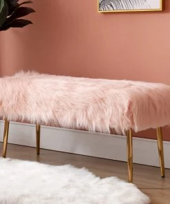 Wahson Modern/ Geometric Rugs Faux Fur Modern Contemporary Fluffy Bench Gold Metal Legs