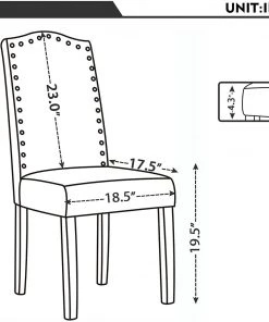 LSSBOUGHT Set Of 2 Luxurious Fabric Dining Chairs With Copper Nails And Solid Wood Legs (Light Gray) Luxurious Rugs